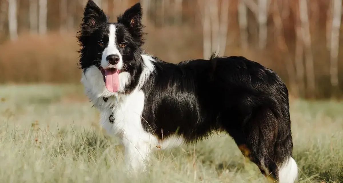 Inteligentny border collie, gotowy do pracy i tresury, stoi na łące.