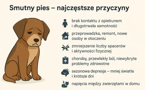 Smutny pies skomli z wielu powodów: samotność, zmiany w domu, brak ruchu, ból, a nawet depresja.