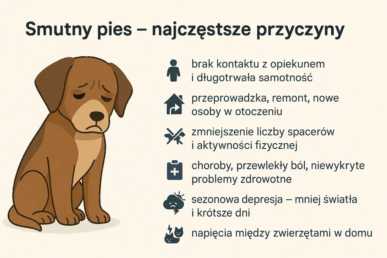 Smutny pies skomli z wielu powod&oacute;w: samotność, zmiany w domu, brak ruchu, b&oacute;l, a nawet depresja.